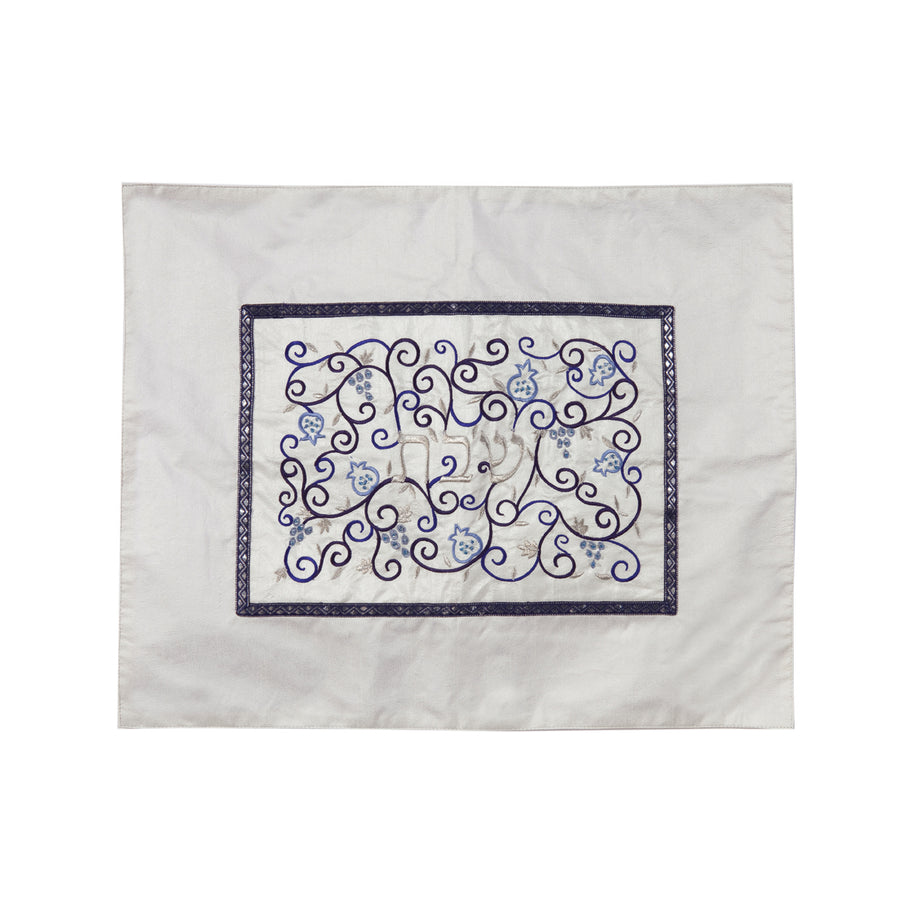 Challah Cover - Center Embroidery - White + Blue